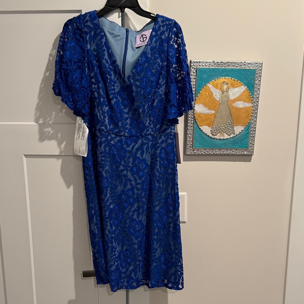 JS Collections Cobalt Blue Lace Midi Dress
